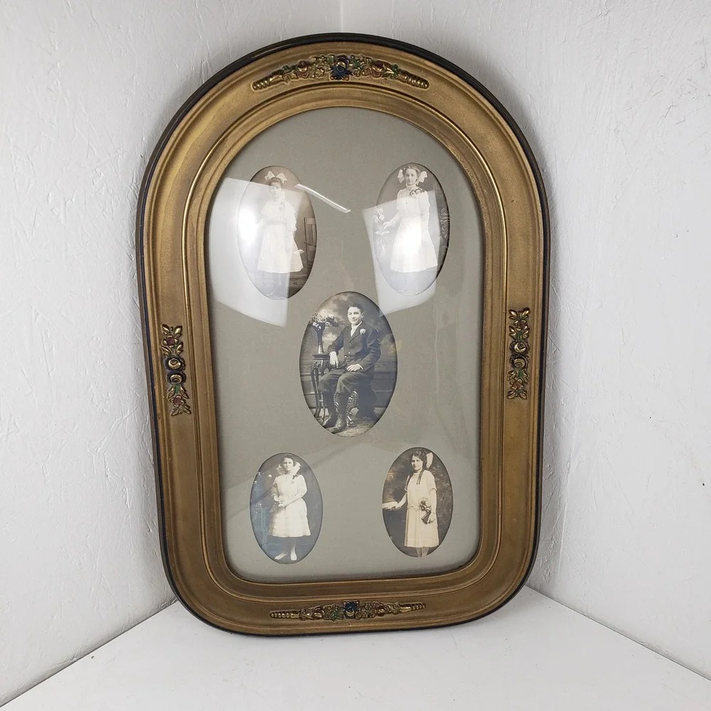 Antique Bubble Glass Frame Gold Floral Arched Multi Opening Collage 15x23